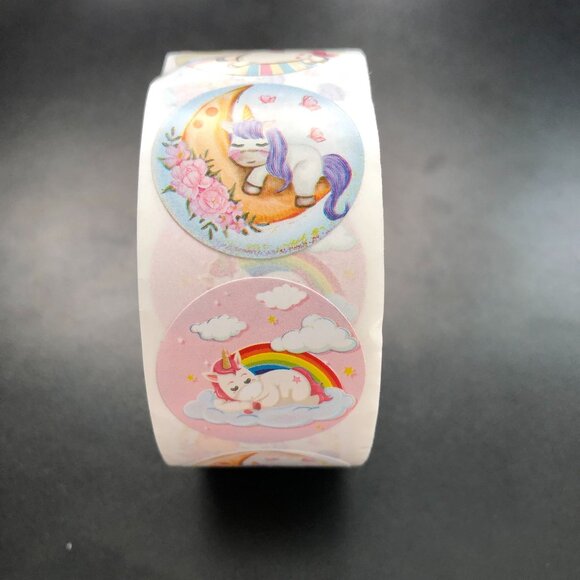1 Roll 500 pc Unicorn Stickers Self Sticking 4 Different Styles 1" Round - Picture 2 of 4